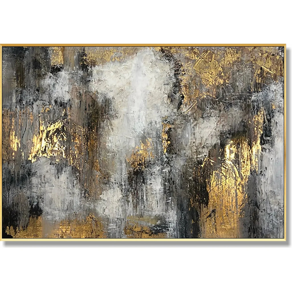 Ethereal Abstract-Hand-Painted Abstract Gray and Gold Texture Dance Wall Art