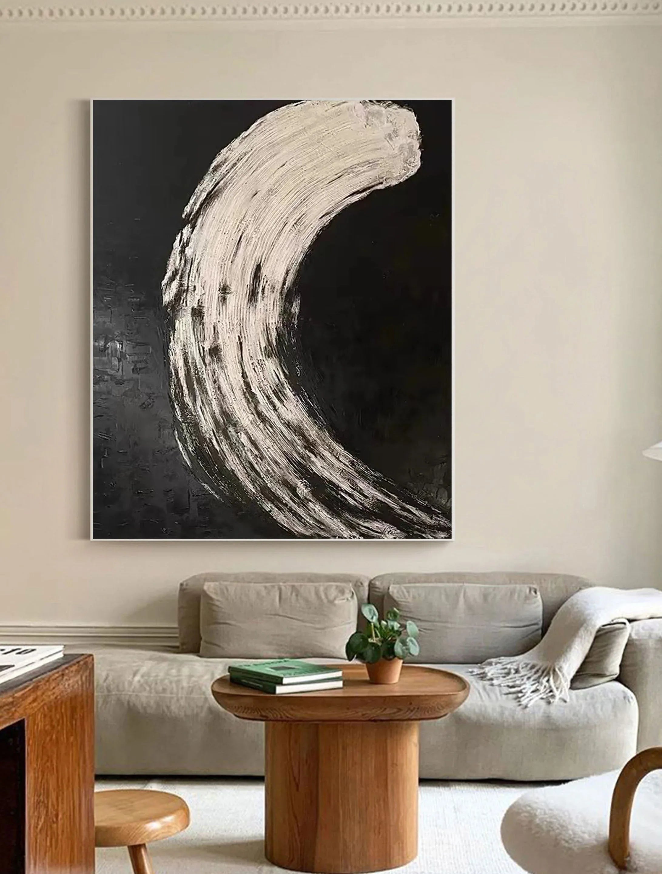 Eclipse Flow-Modern Minimalist Abstract Black and White Curved Texture Wall Art