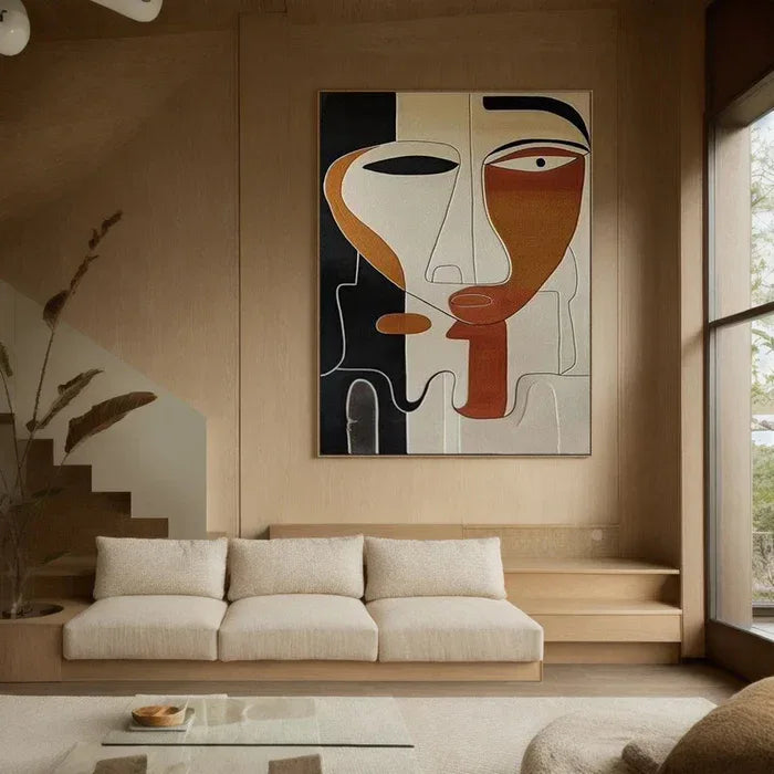 Abstract Face Textured Oil Painting - Modern Minimalist Wall Art#AB14081