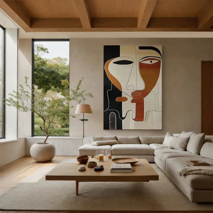 Abstract Face Textured Oil Painting - Modern Minimalist Wall Art#AB14081