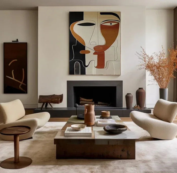 Abstract Face Textured Oil Painting - Modern Minimalist Wall Art#AB14081