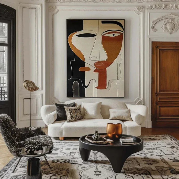 Abstract Face Textured Oil Painting - Modern Minimalist Wall Art#AB14081