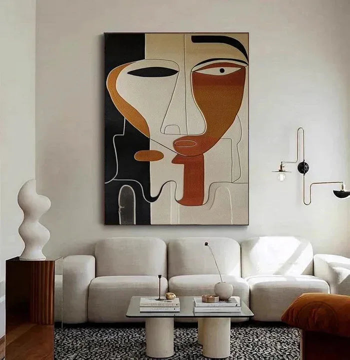 Abstract Face Textured Oil Painting - Modern Minimalist Wall Art#AB14081
