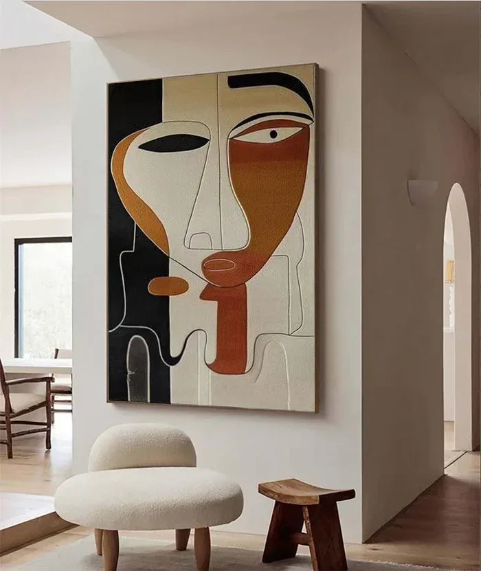 Abstract Face Textured Oil Painting - Modern Minimalist Wall Art#AB14081