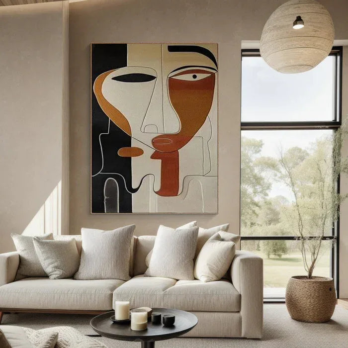 Abstract Face Textured Oil Painting - Modern Minimalist Wall Art#AB14081