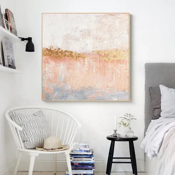 Golden Horizon Canvas Art-Hand Drawn Color Texture Abstract Oil Painting Wall Art