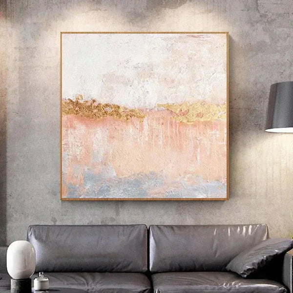 Golden Horizon Canvas Art-Hand Drawn Color Texture Abstract Oil Painting Wall Art