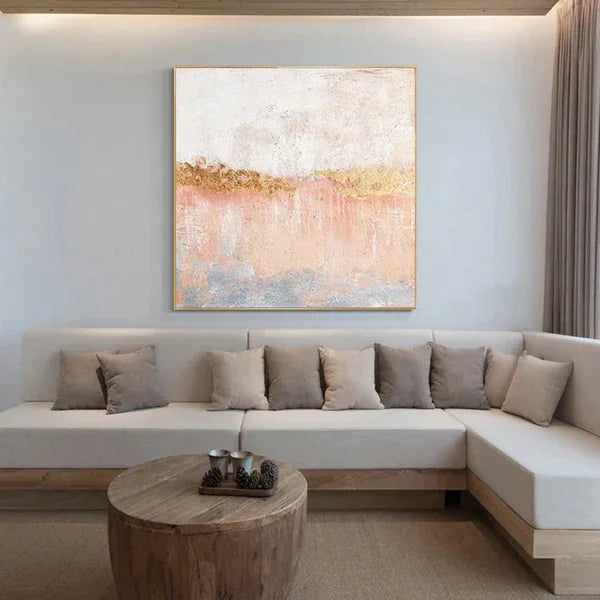 Golden Horizon Canvas Art-Hand Drawn Color Texture Abstract Oil Painting Wall Art