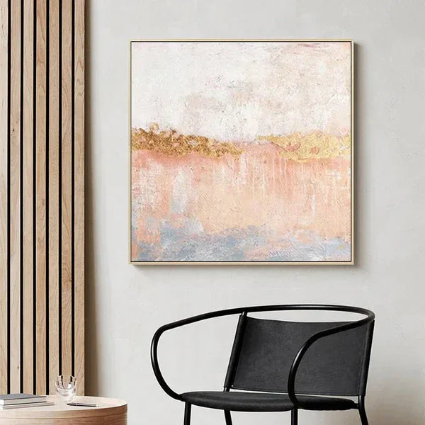 Golden Horizon Canvas Art-Hand Drawn Color Texture Abstract Oil Painting Wall Art