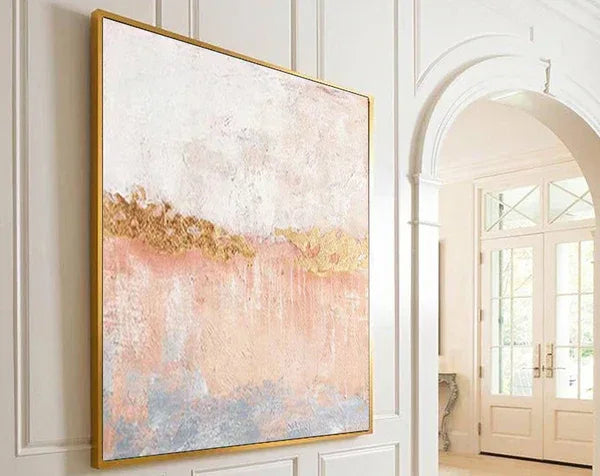 Golden Horizon Canvas Art-Hand Drawn Color Texture Abstract Oil Painting Wall Art