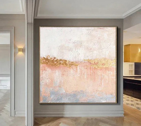 Golden Horizon Canvas Art-Hand Drawn Color Texture Abstract Oil Painting Wall Art