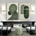 Emerald Abstract Duo Set of 2-Minimalist Abstract Geometric Ink Green Texture Wall Art