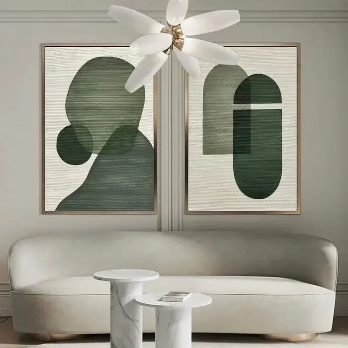 Emerald Abstract Duo Set of 2-Minimalist Abstract Geometric Ink Green Texture Wall Art