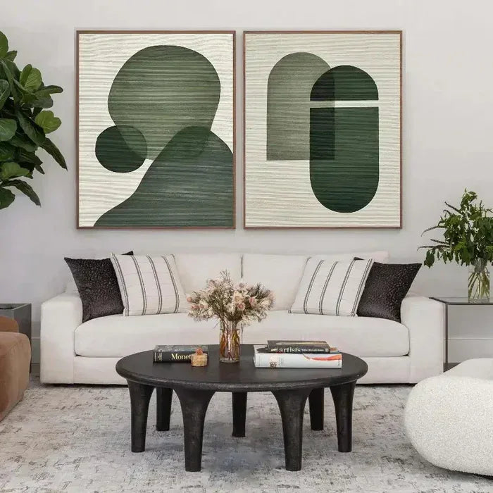 Emerald Abstract Duo Set of 2-Minimalist Abstract Geometric Ink Green Texture Wall Art