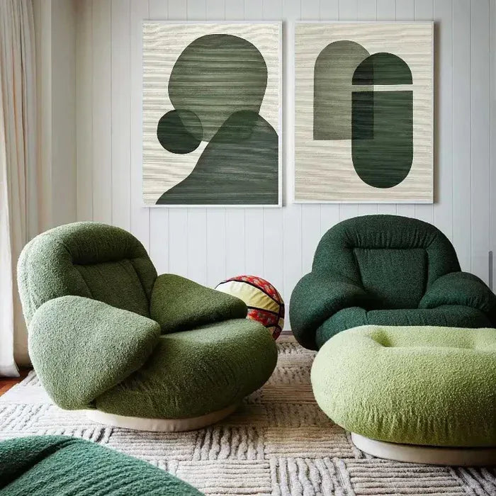 Emerald Abstract Duo Set of 2-Minimalist Abstract Geometric Ink Green Texture Wall Art
