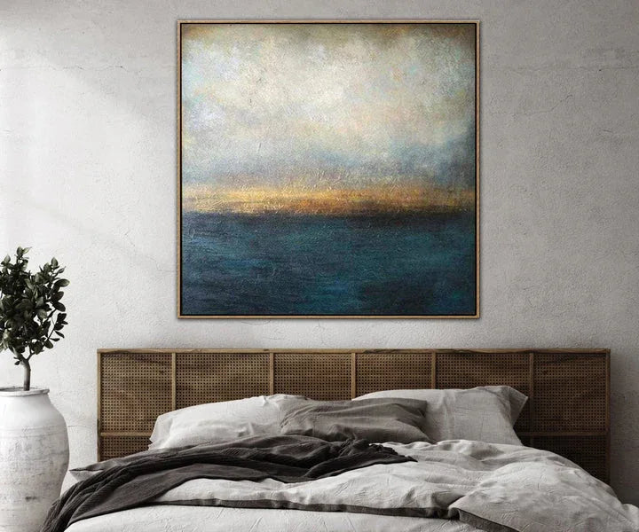 Golden Horizon Abstract Art-Modern Abstract Sea and Light Texture Wall Art#WB11006