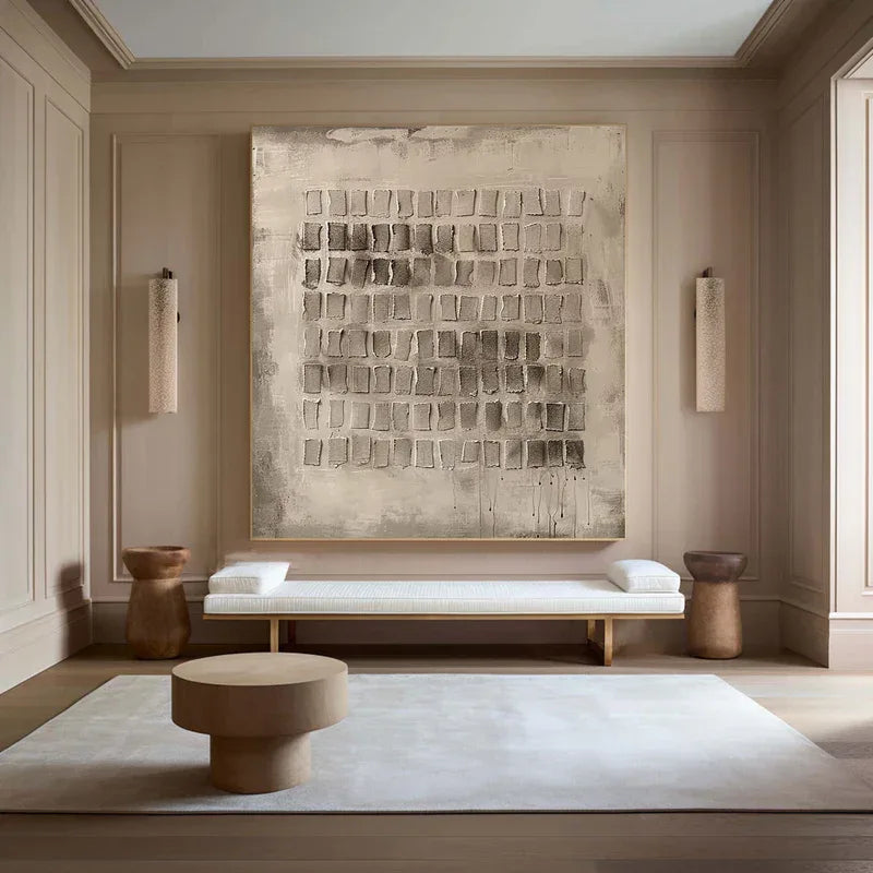 Mono Grid Texture-Geometric Block Hand Drawn Three-Dimensional Wall Art#WB10107