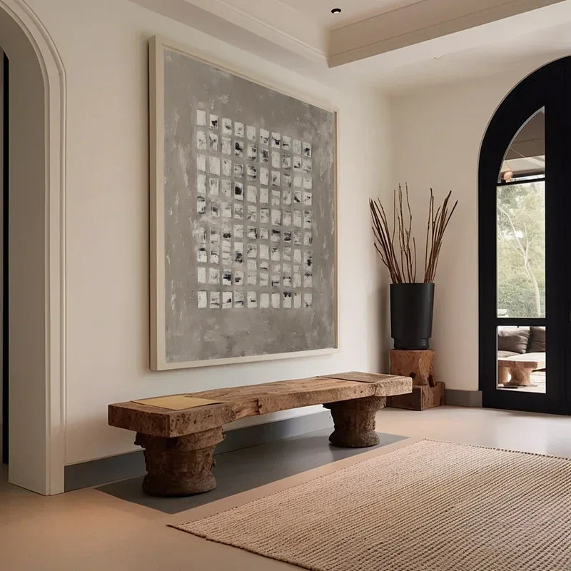 Geometric Grid Art-Minimalist Textured Abstract Grid Wall Art