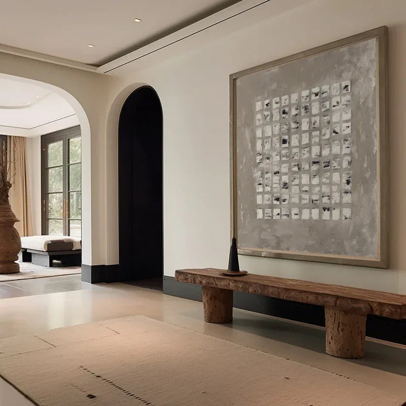 Geometric Grid Art-Minimalist Textured Abstract Grid Wall Art