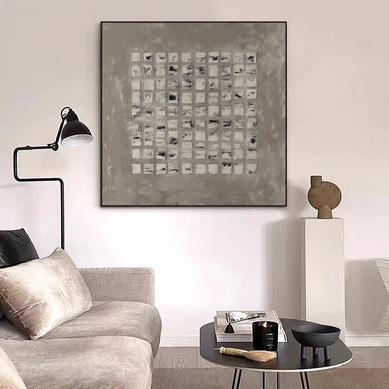 Geometric Grid Art-Minimalist Textured Abstract Grid Wall Art