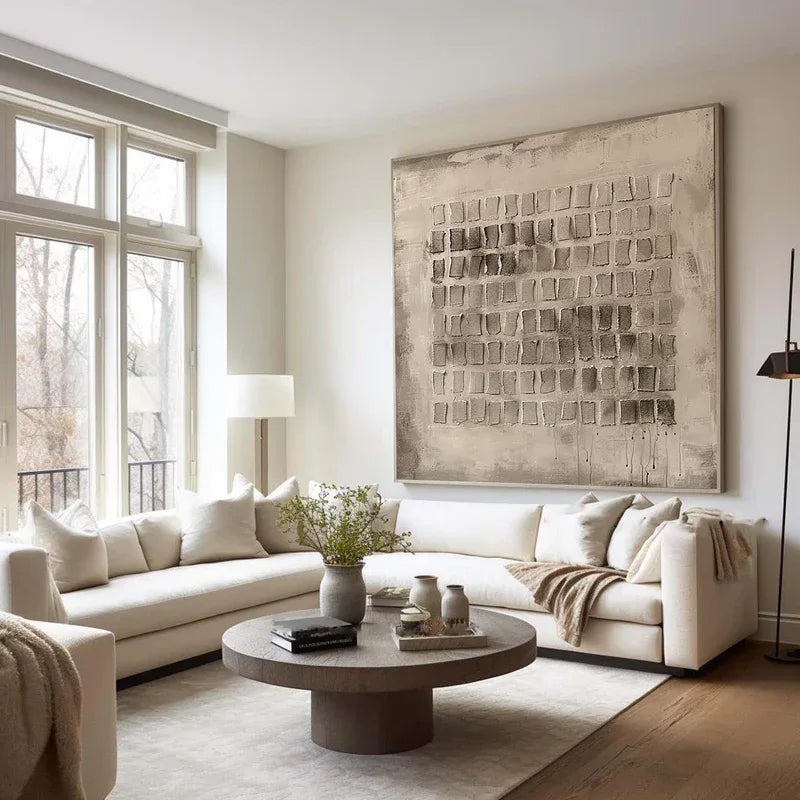 Mono Grid Texture-Geometric Block Hand Drawn Three-Dimensional Wall Art#WB10107