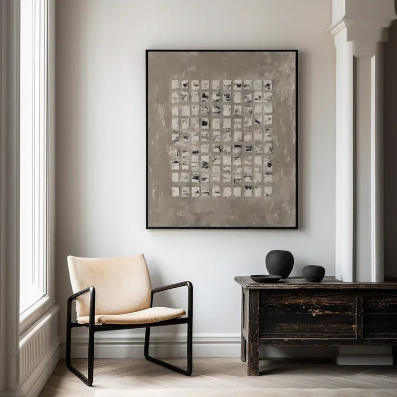Geometric Grid Art-Minimalist Textured Abstract Grid Wall Art