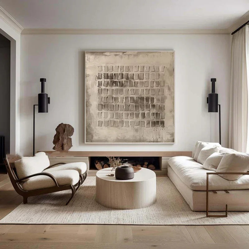 Mono Grid Texture-Geometric Block Hand Drawn Three-Dimensional Wall Art#WB10107