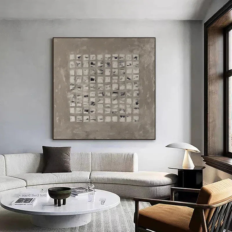 Geometric Grid Art-Minimalist Textured Abstract Grid Wall Art