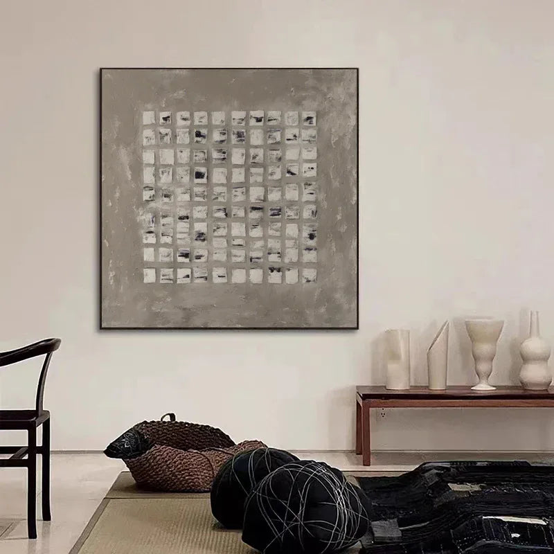 Geometric Grid Art-Minimalist Textured Abstract Grid Wall Art
