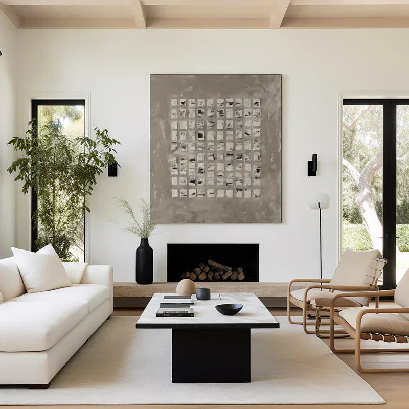 Geometric Grid Art-Minimalist Textured Abstract Grid Wall Art