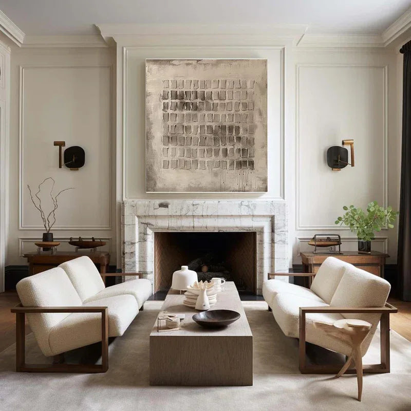 Mono Grid Texture-Geometric Block Hand Drawn Three-Dimensional Wall Art#WB10107