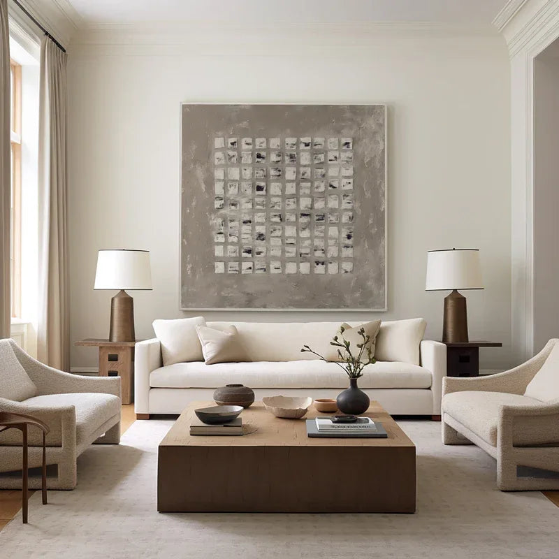 Geometric Grid Art-Minimalist Textured Abstract Grid Wall Art