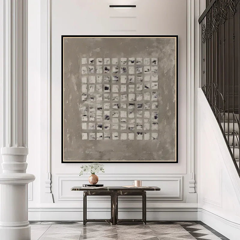 Geometric Grid Art-Minimalist Textured Abstract Grid Wall Art