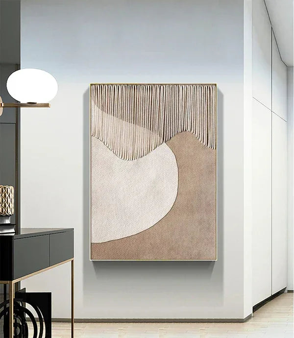 Horizon Harmony Wall Art-Wabi Sabi Minimally Woven Geometric Abstract Oil Painting