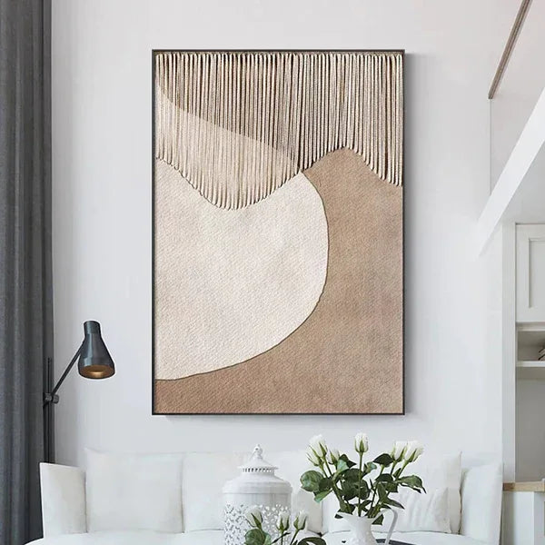 Horizon Harmony Wall Art-Wabi Sabi Minimally Woven Geometric Abstract Oil Painting