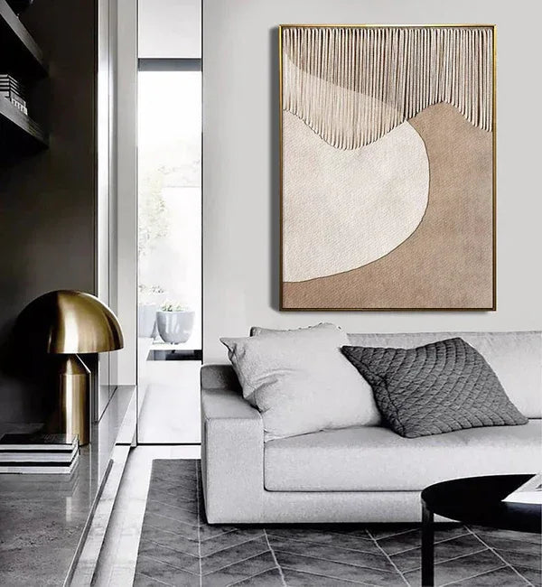 Horizon Harmony Wall Art-Wabi Sabi Minimally Woven Geometric Abstract Oil Painting