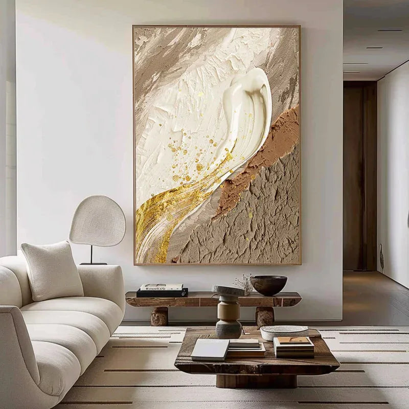 Golden Flow Textured Canvas-Vertical Golden Flow Earth Texture Wall Art