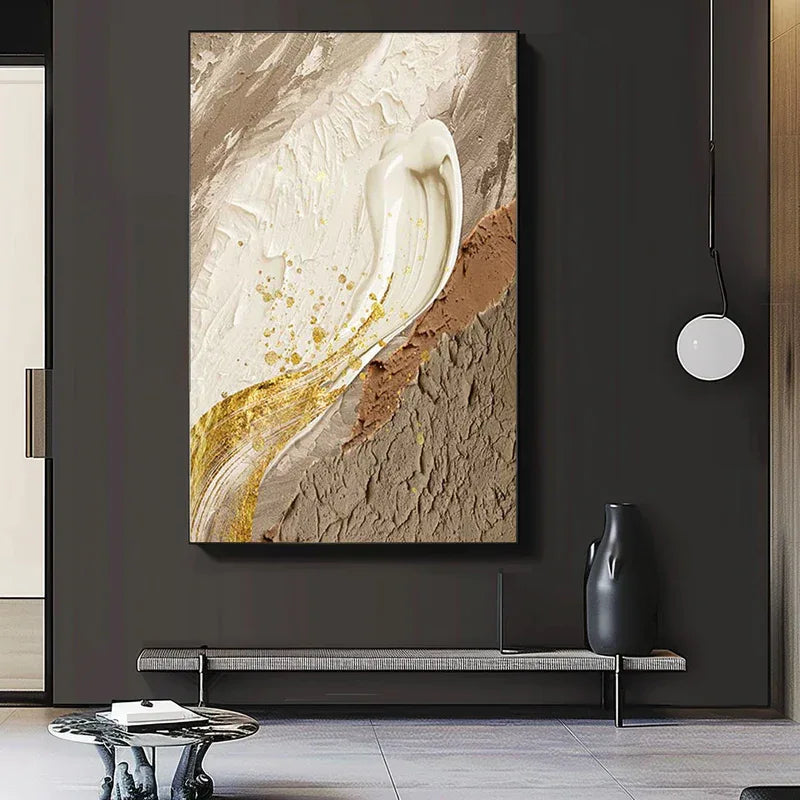 Golden Flow Textured Canvas-Vertical Golden Flow Earth Texture Wall Art
