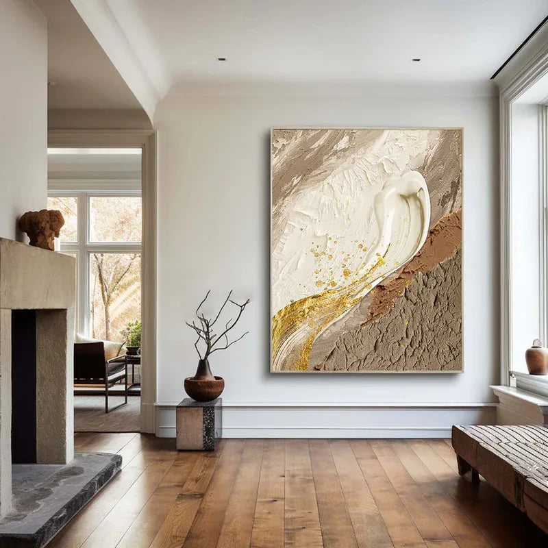 Golden Flow Textured Canvas-Vertical Golden Flow Earth Texture Wall Art