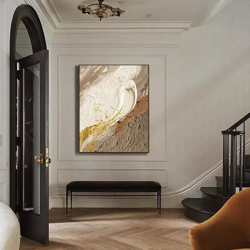 Golden Flow Textured Canvas-Vertical Golden Flow Earth Texture Wall Art