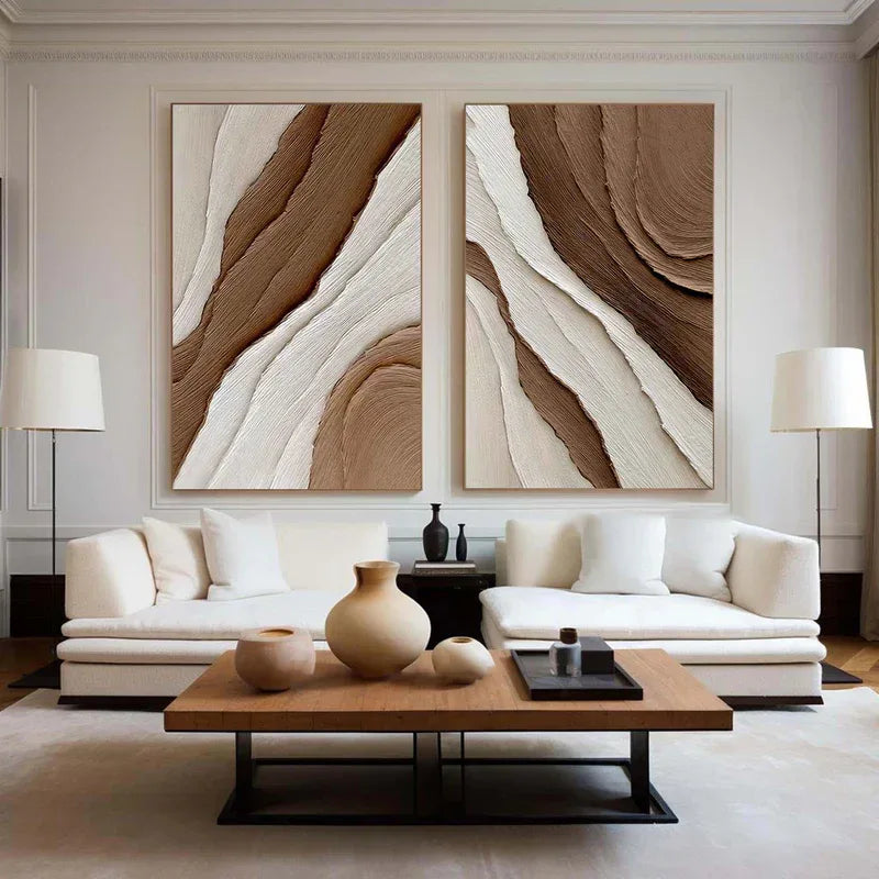 Earth Layers Textured Diptych-Minimalist Abstract Thick Textured Wall Art