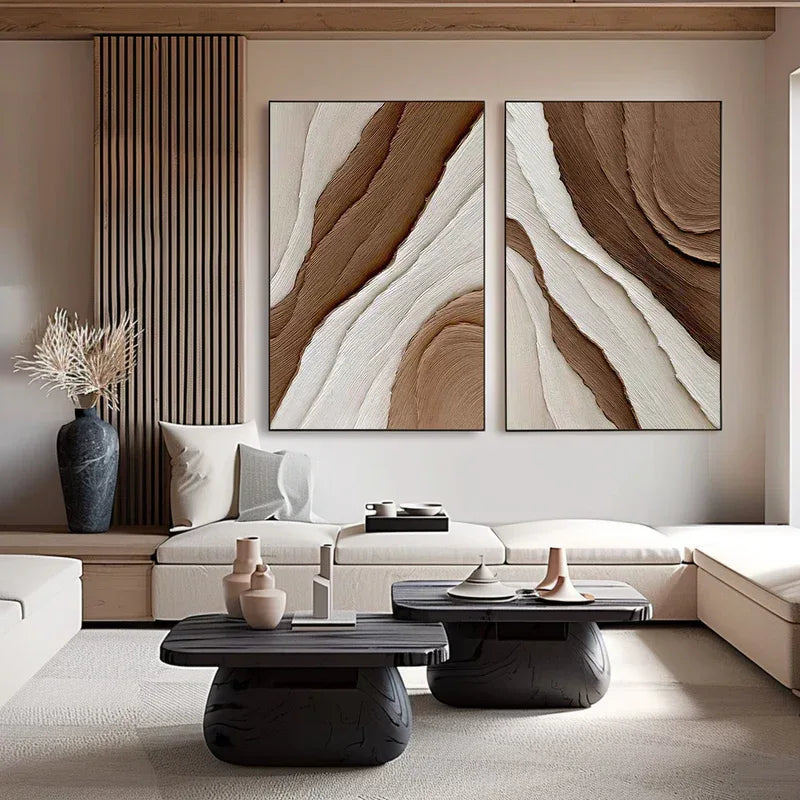 Earth Layers Textured Diptych-Minimalist Abstract Thick Textured Wall Art