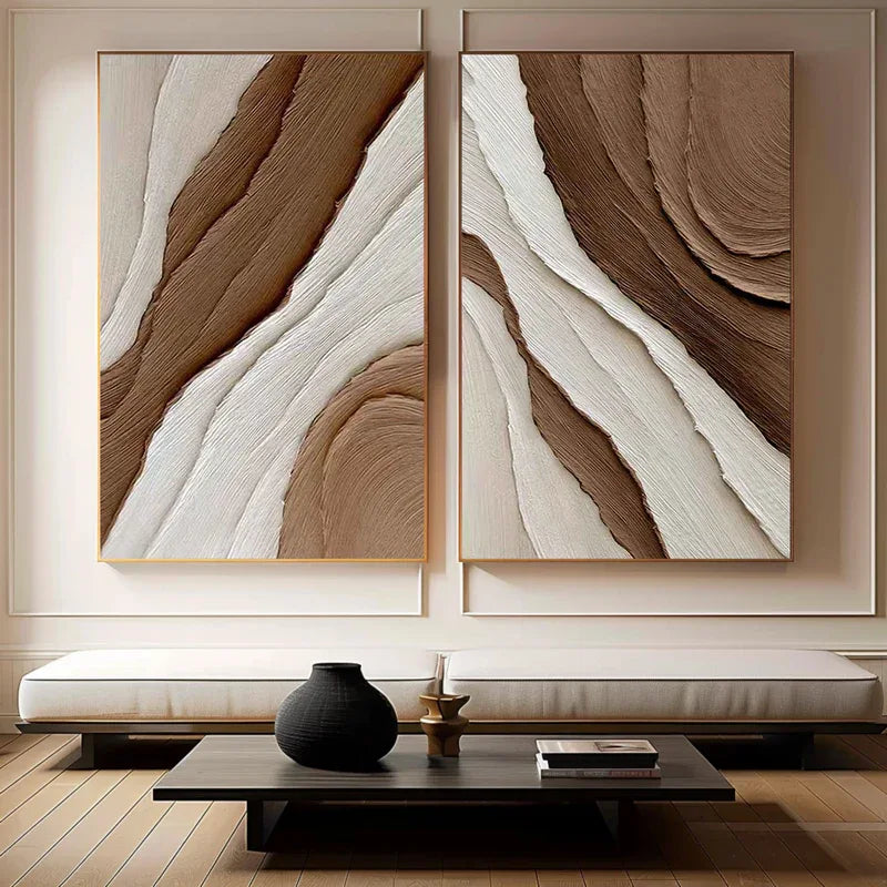 Earth Layers Textured Diptych-Minimalist Abstract Thick Textured Wall Art