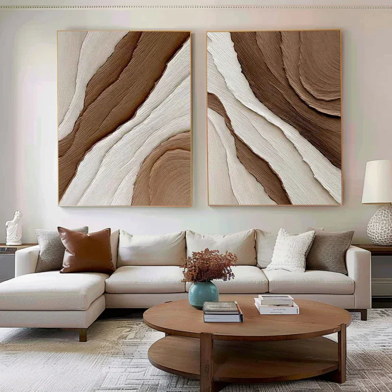 Earth Layers Textured Diptych-Minimalist Abstract Thick Textured Wall Art