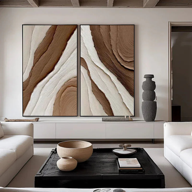 Earth Layers Textured Diptych-Minimalist Abstract Thick Textured Wall Art