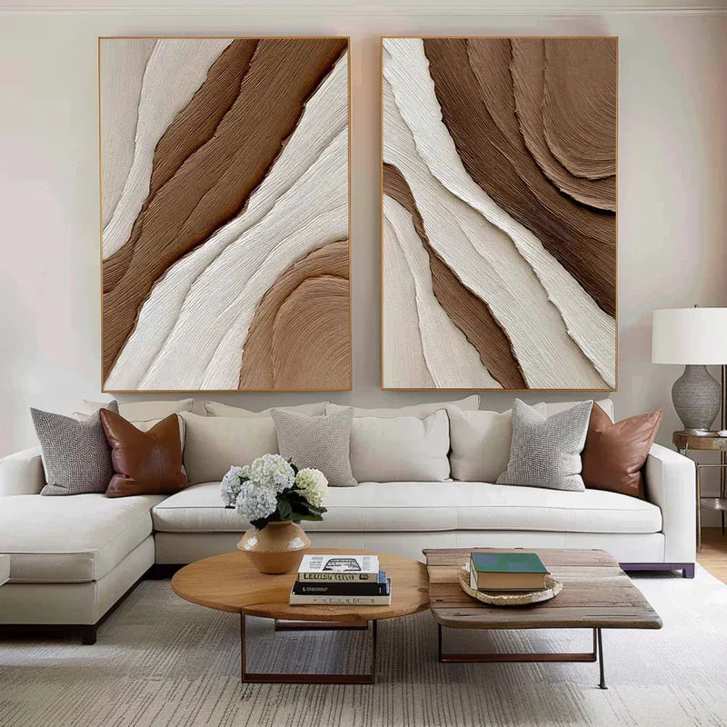 Earth Layers Textured Diptych-Minimalist Abstract Thick Textured Wall Art