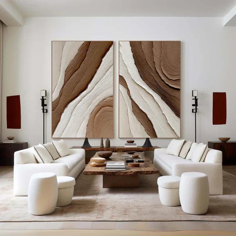 Earth Layers Textured Diptych-Minimalist Abstract Thick Textured Wall Art