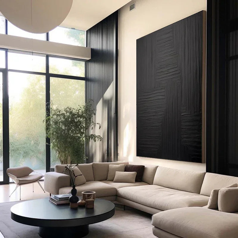 Linear Elegance - Hand Drawn Minimalist Pure Black Texture Abstract Wall Art