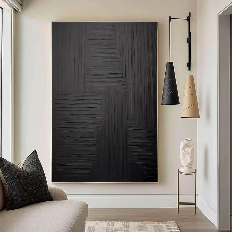 Linear Elegance - Hand Drawn Minimalist Pure Black Texture Abstract Wall Art