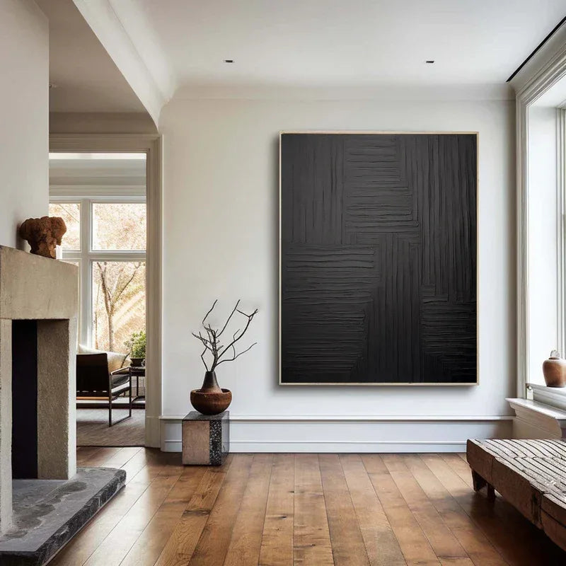 Linear Elegance - Hand Drawn Minimalist Pure Black Texture Abstract Wall Art